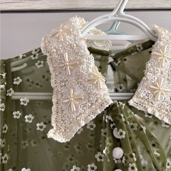 Elegant Olive Green Floral Lace Dress - Picture 9 of 9